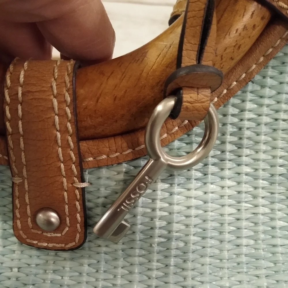 Fossil Woven Rattan Soft Seafoam Green Satchel Bag - Picture 13 of 16